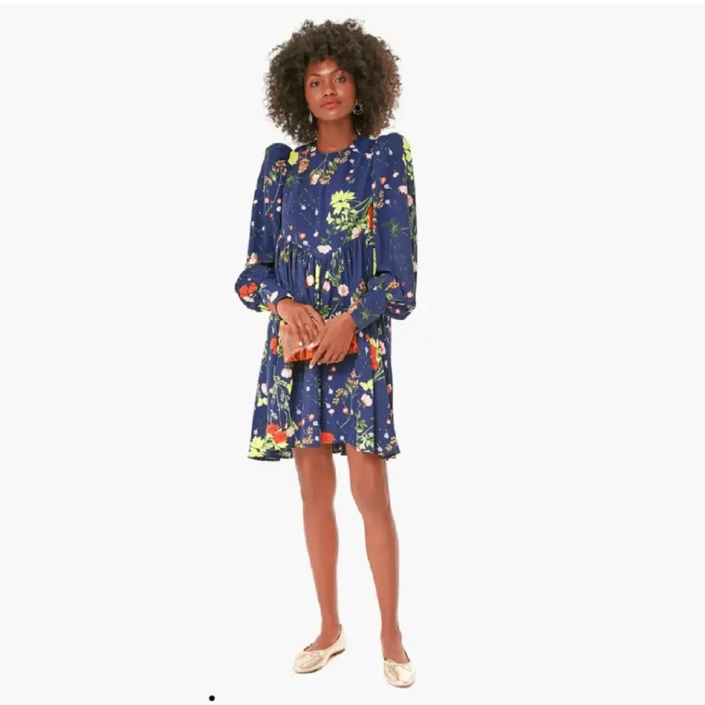 Tuckernuck Pomander Place Dress Wildflower Spencer Puff Sleeve Navy Blue S
